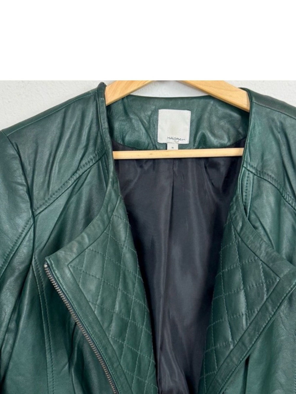 Nordstrom Halogen Quilted Green Leather Moto Jacket M - Picture 2 of 11